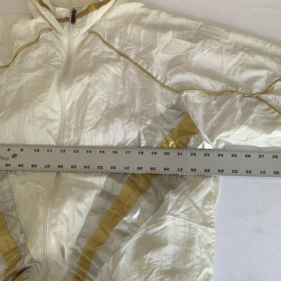 Vintage 90s Jacket Janeve Adult XL White Gold Track Full Zip Windbreaker Nylon - Picture 6 of 7